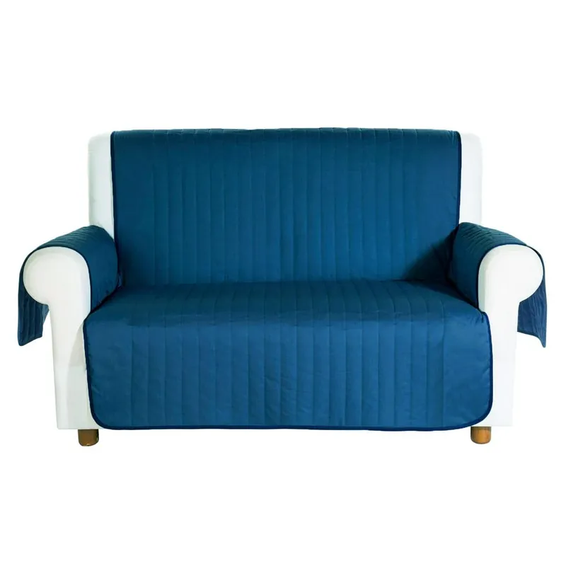 Copridivano salvadivano trapuntato Caleffi Bicolor in cotone- 3 posti blu