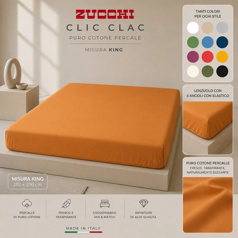 Zucchi Lenzuolo con angoli 2 piazze MAXI 180x210 h 30 CLIC CLAC