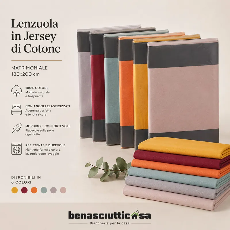 Lenzuola con angoli maglina di cotone estensibile JERSEY da 180 a 200 cm