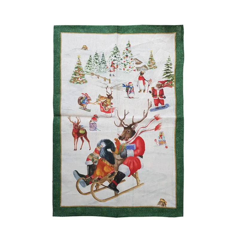 Strofinaccio Canovaccio Tessitura Toscana Natale SNOWY Christmas Puro lino