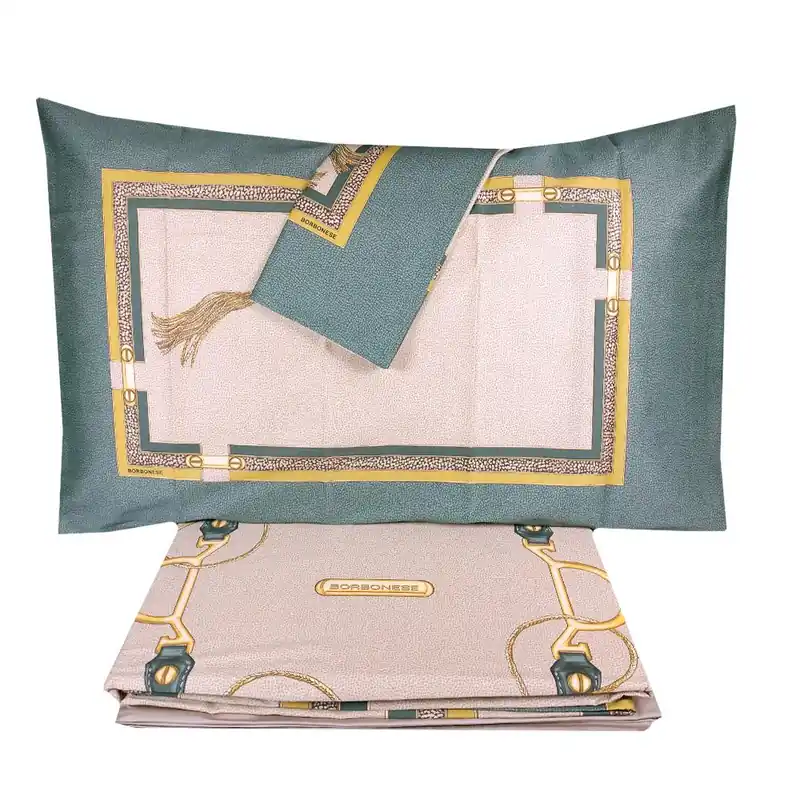 Copripiumino Borbonese matrimoniale 2 piazze completo raso ASCOT verde