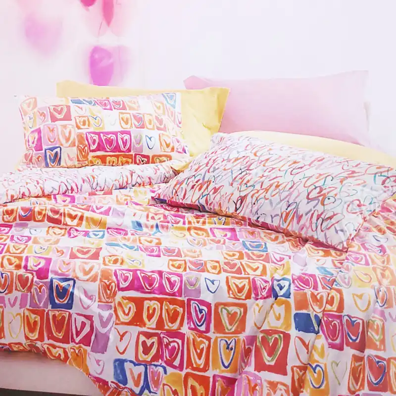 Copripiumino e federe percalle MIRABELLO Valentine cuori multicolori