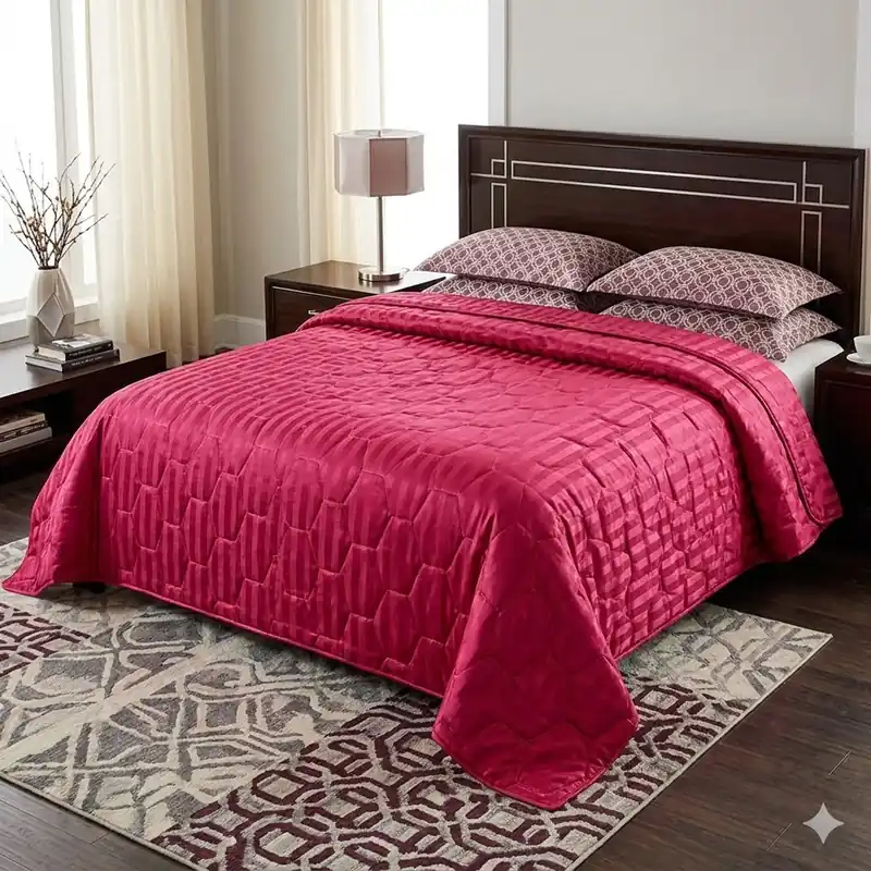 Copriletto trapuntato primaverile ALLURE 2 piazze riga jacquard bordeaux