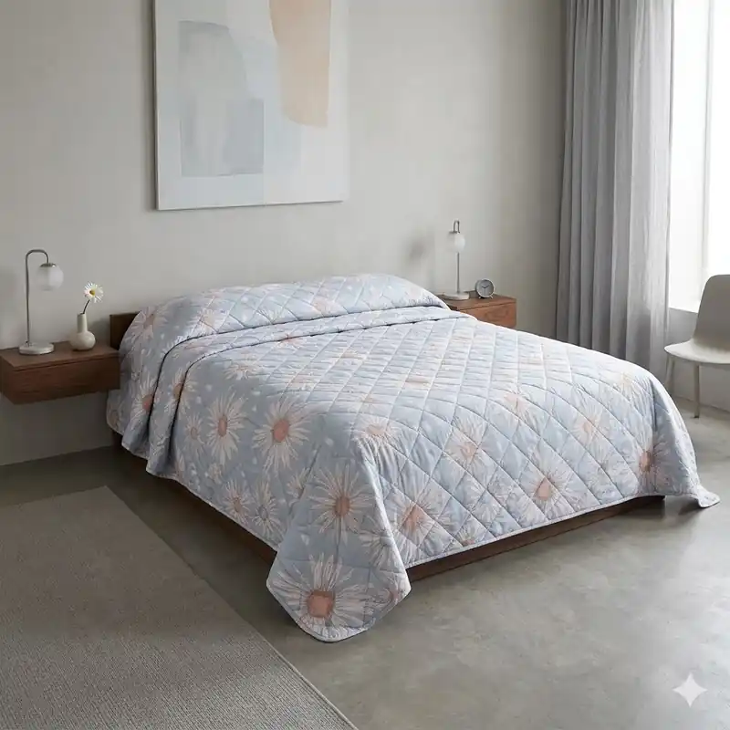 Copriletto primaverile MARGHERITA coperta imbottita leggera cielo