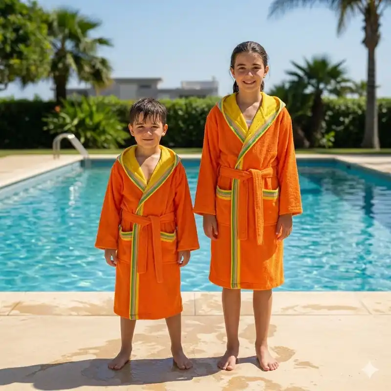 Accappatoio JUNIOR spugna con cappuccio GABEL Pongo arancio