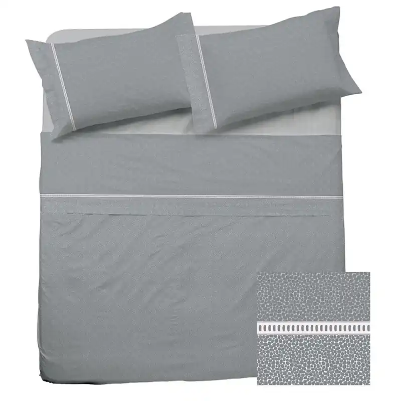 Completo Lenzuola puro cotone CRONO animalier etnico grigio