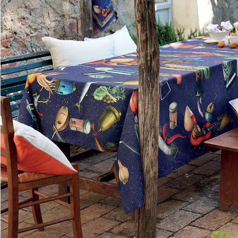 Tovaglia Tessitura Toscana Telerie in cotone RHYTHM & FOOD blu