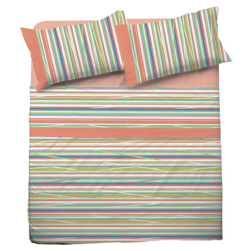 Completo Lenzuola in puro cotone LINE righe rosa
