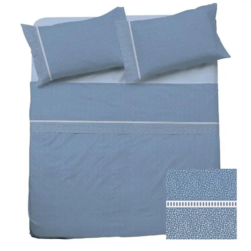 Completo Lenzuola puro cotone CRONO animalier etnico avio