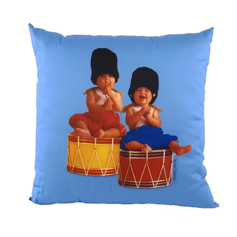 Cuscino arredo imbottito Anne Geddes Drummer turchese 40x40