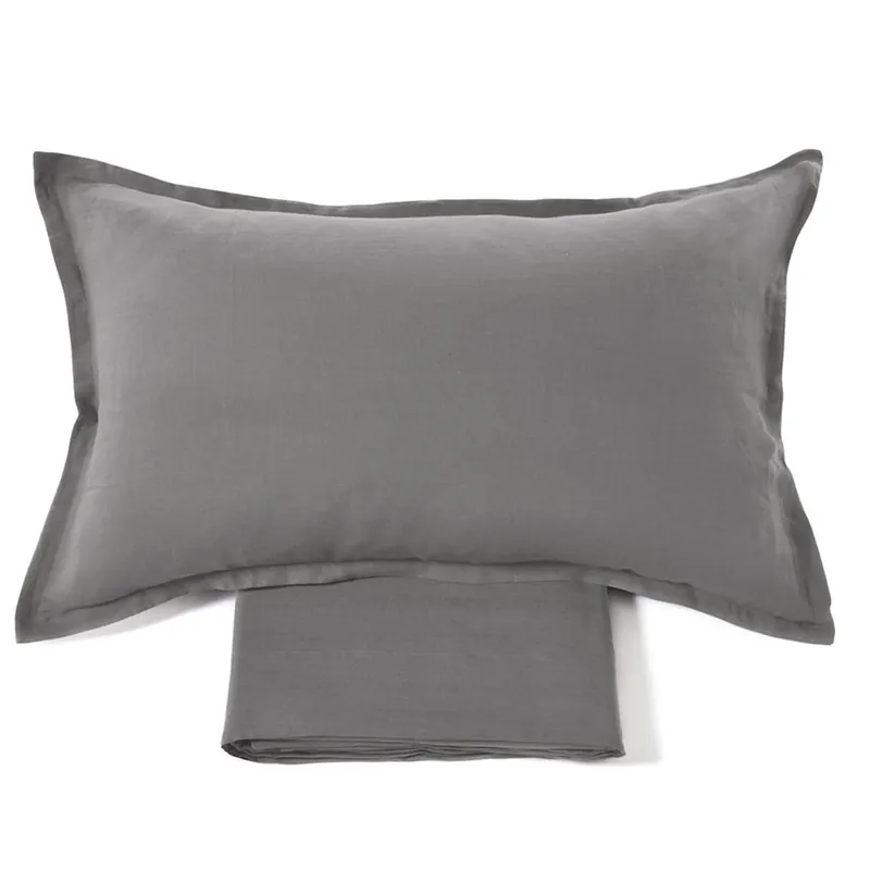 Lenzuola lino 100% e federe matrimoniale Soffio Piombo