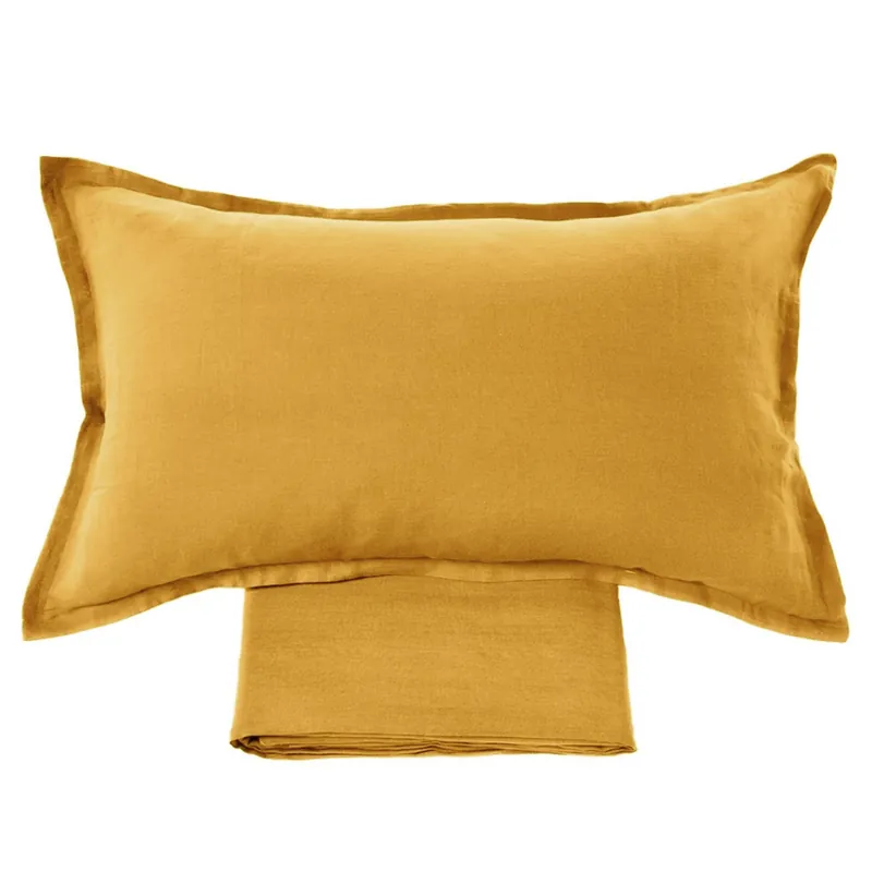 Lenzuola lino 100% e federe matrimoniale Soffio Giallo Ocra