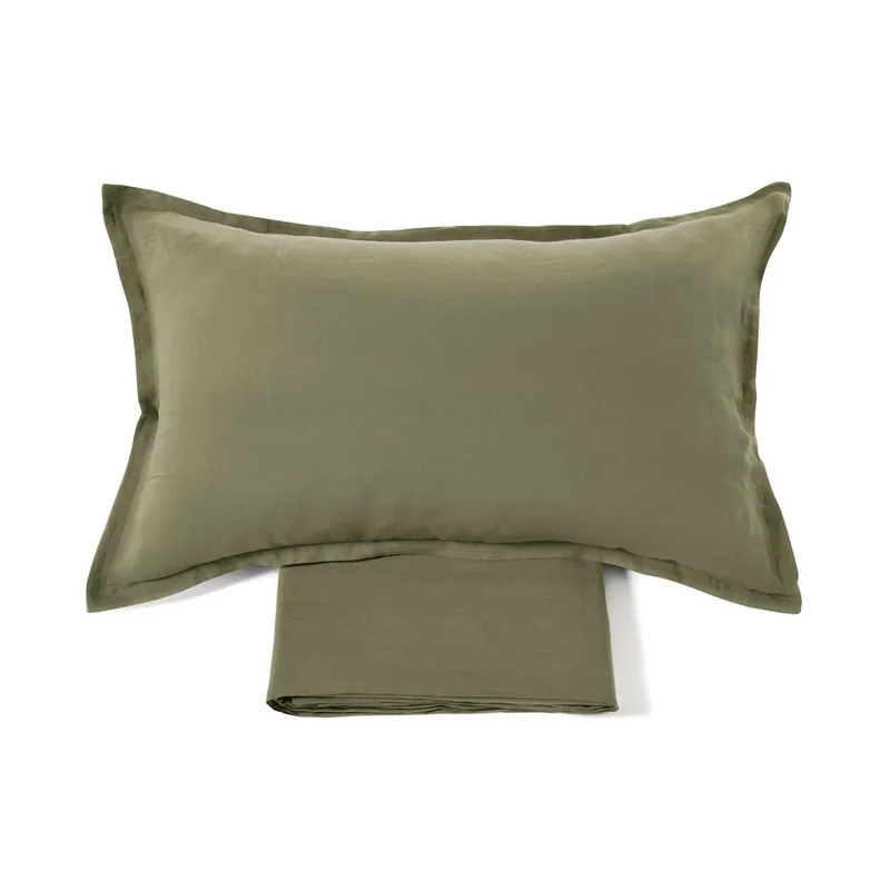 Lenzuola lino 100% e federe matrimoniale Soffio Verde Cactus