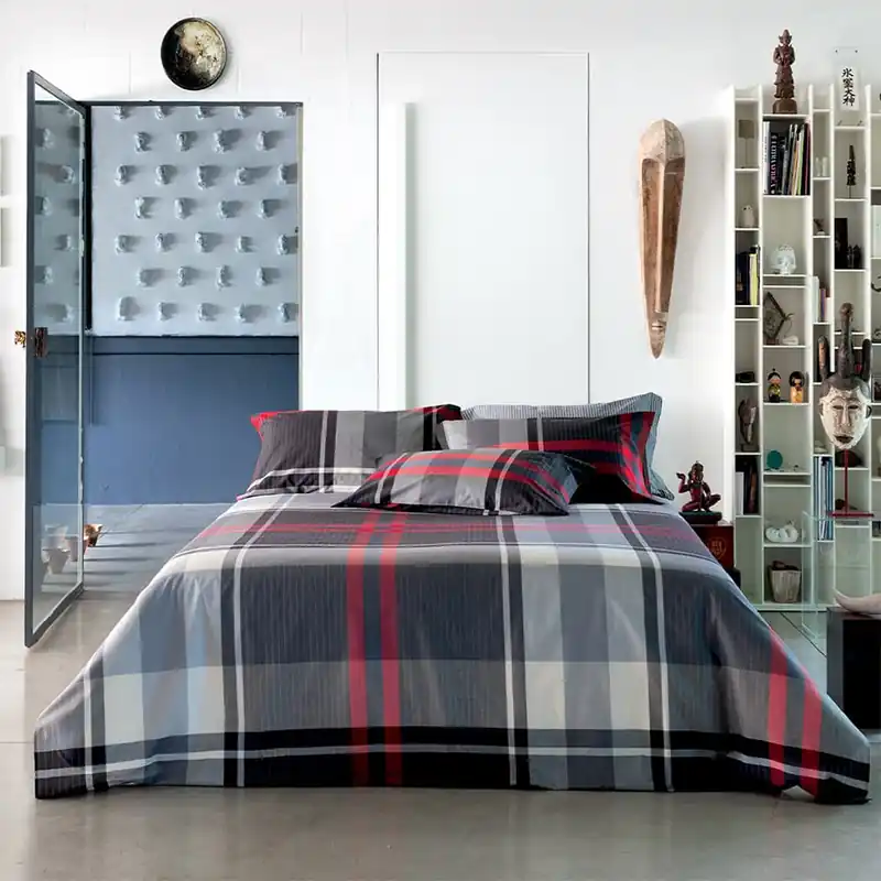 Parure Lenzuola Singolo BOSSI CASA HARRIS rosso grigio