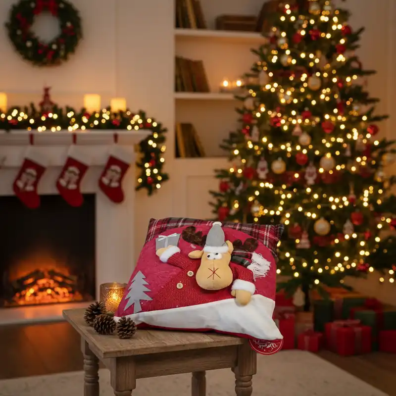 Cuscino NATALE RENNA 40x40 cm Feltro tagliato applicato e ricamato a mano