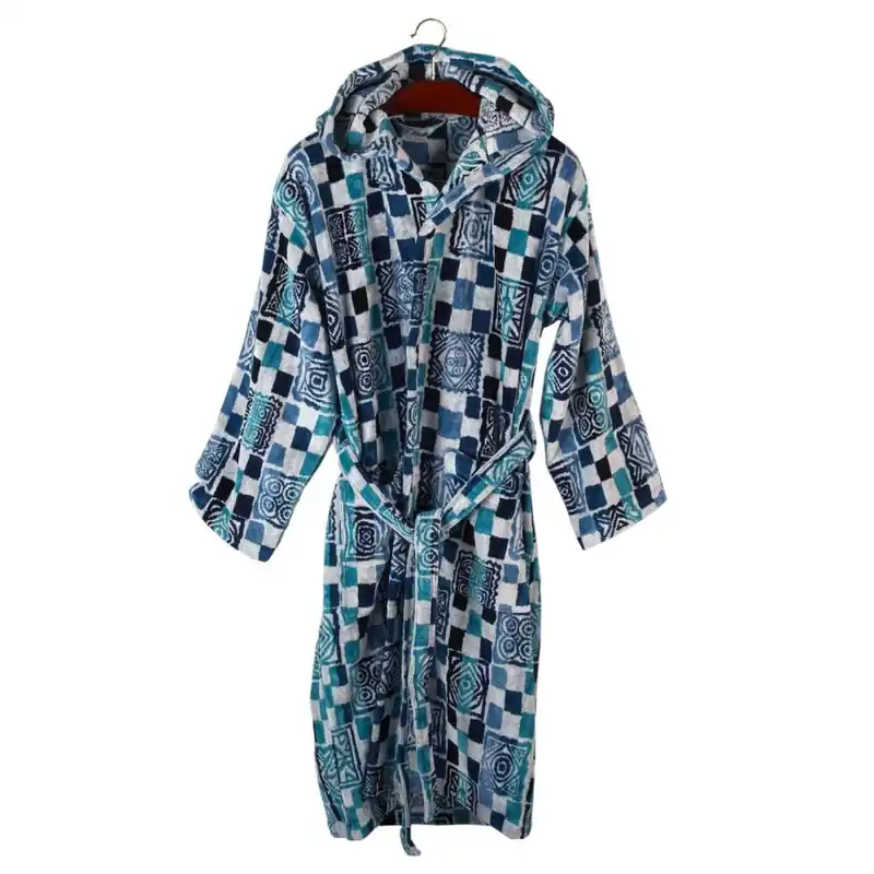 Accappatoio unisex con cappuccio Carrara HENRI in spugna Quadretti blu