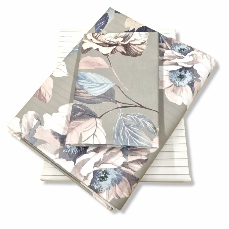 Completo Copripiumino Matrimoniale GABEL Peony GRIGIO