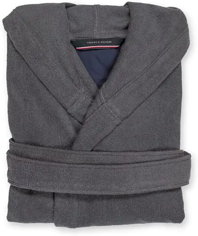 Accappatoio con cappuccio Tommy Hilfiger in spugna antracite