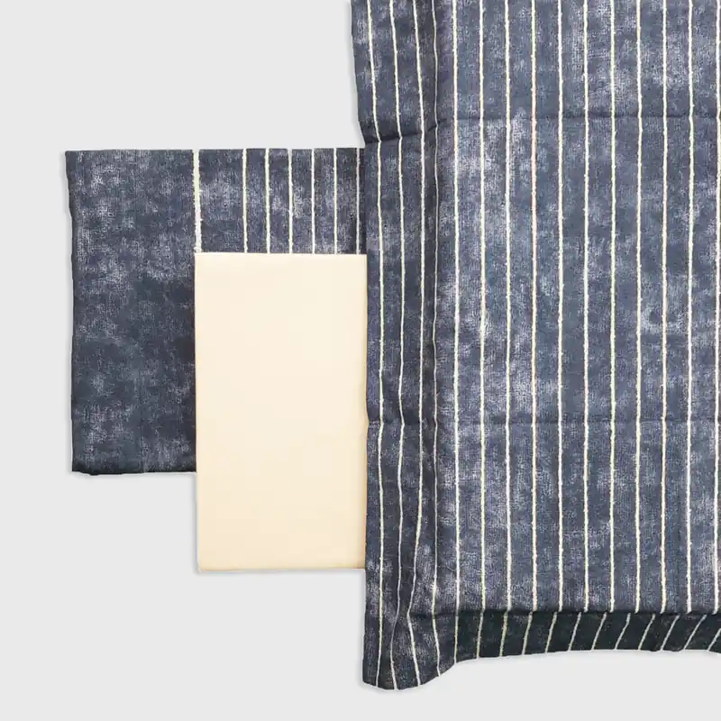Lenzuola completo in percalle Carrara LINE righe blu navy