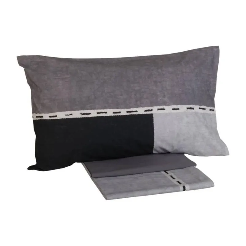 Lenzuola-copriletto completo in percalle Carrara HATCH grigio