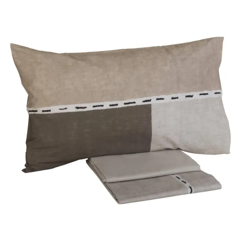 Lenzuola-copriletto completo in percalle Carrara HATCH beige