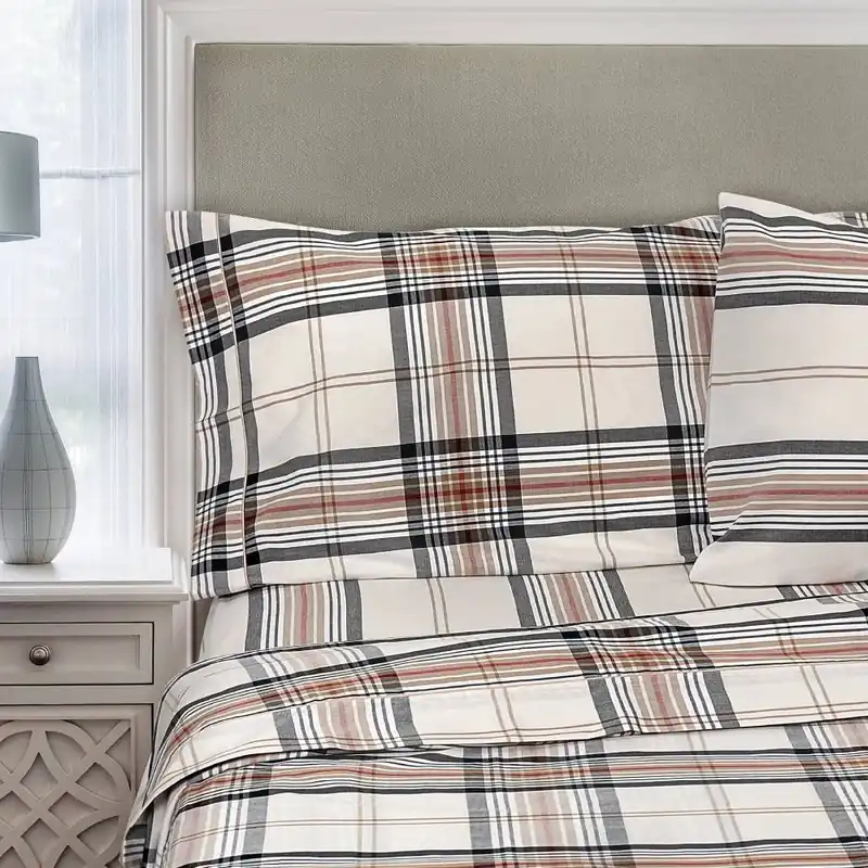 Completo lenzuola scozzesi DAUNEX YORK beige tartan in cotone