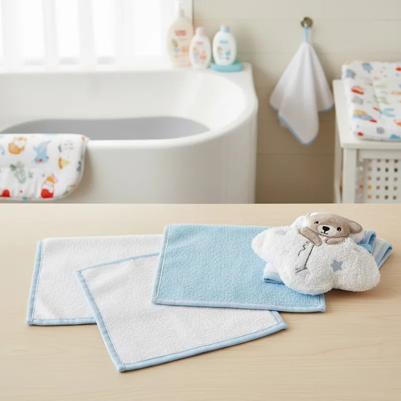 Set 3 lavette Neonato Orsetto azzurro 23x23 cm + spugna