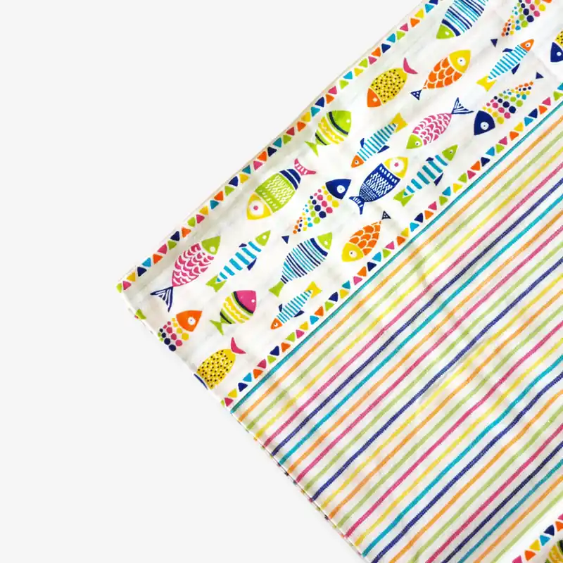 Tovaglia rettangolare x12 persone 140x240 Happy Fish tinto filo