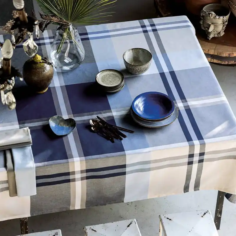 BOSSI CASA Tovaglia Cotone Tinto Filo grigio-blu 1391