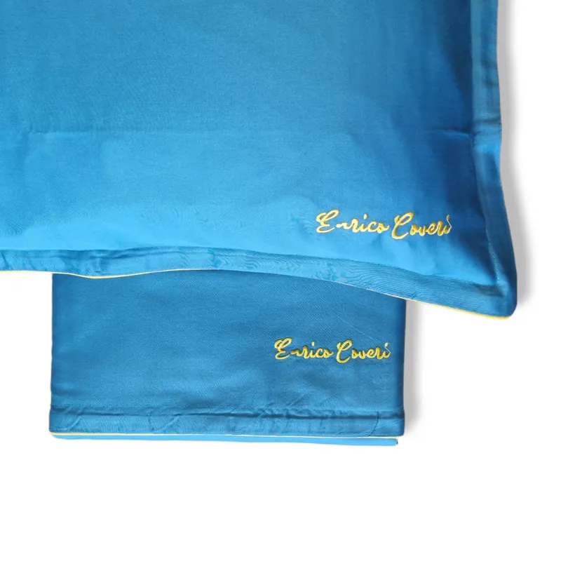 Lenzuola in raso matrimoniale Enrico Coveri blu con sotto e federe