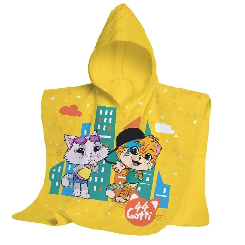 Accappatoio Poncho in spugna 44 Gatti Giallo per bambini