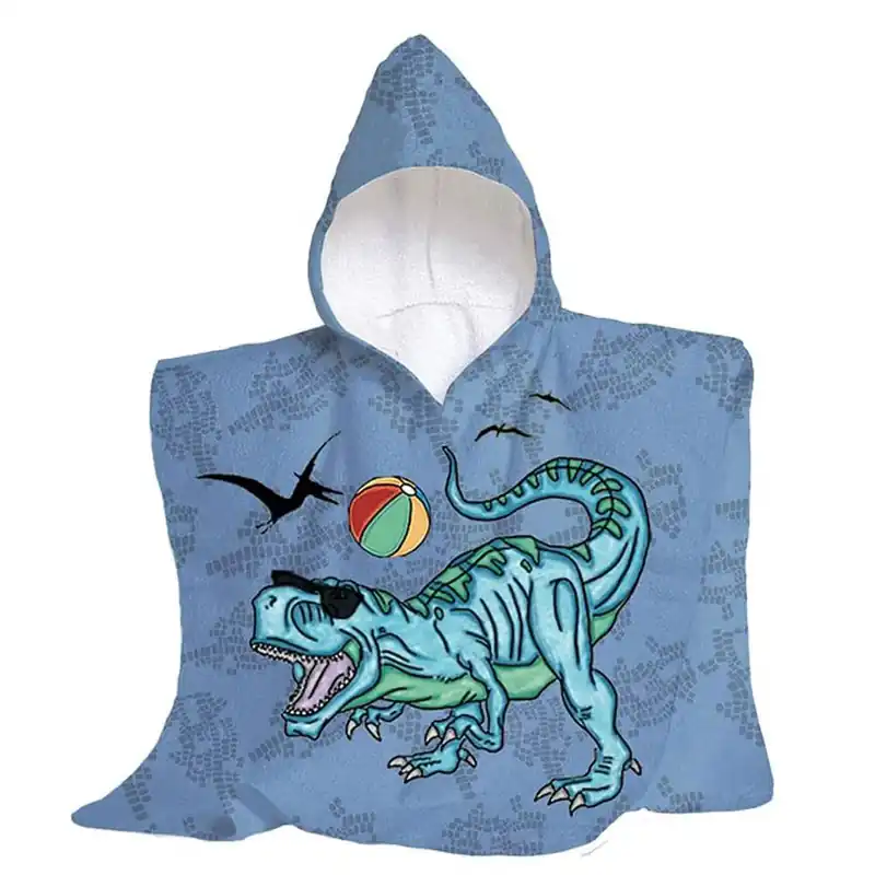 Accappatoio Poncho MAXI in spugna Dinosauri blu per bambini