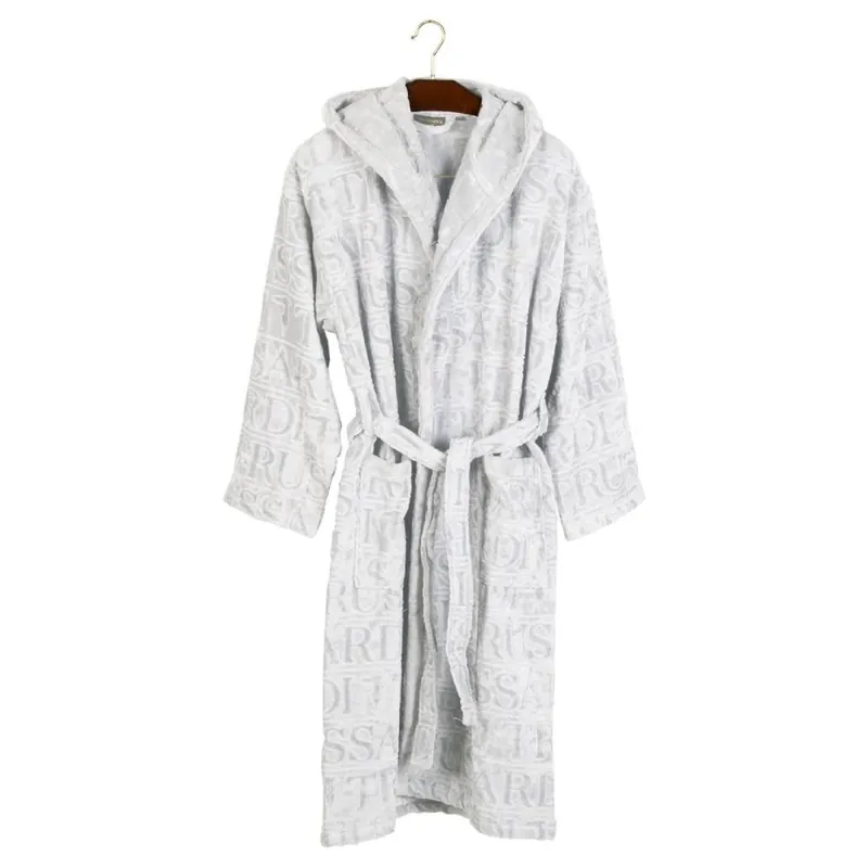 Accappatoio in spugna con cappuccio Trussardi OVERLOGO bianco