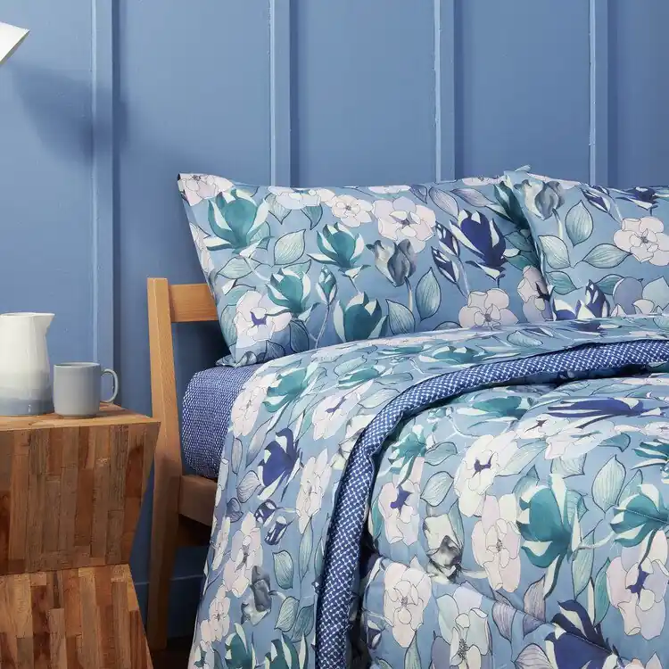 Bassetti lenzuola letto francese con 2 federe Garden Flowers Blu
