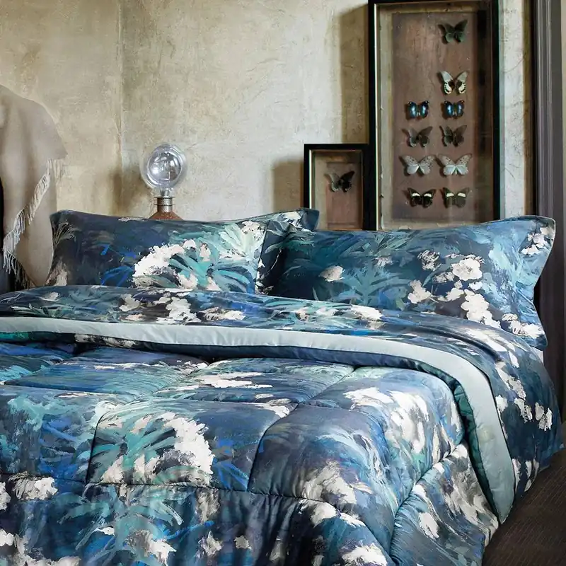 Lenzuola-copriletto matrimoniale SOMMA raso BLANCHE blu