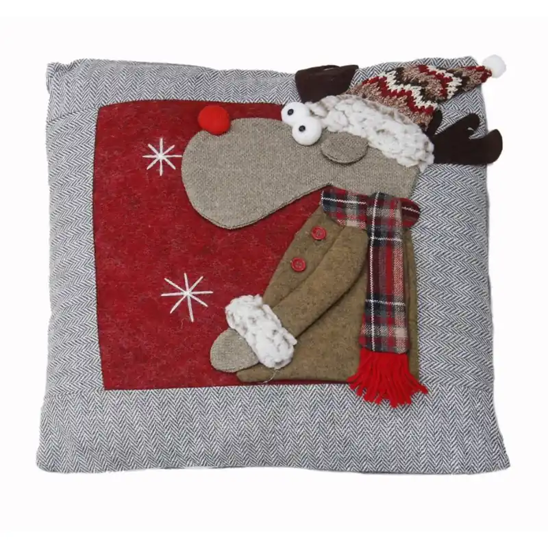 Cuscino NATALE arredo da divano Renna rossa ricamato