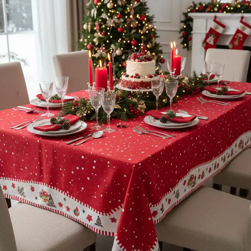 Tovaglia Natale in cotone Doran Gnomi stampa piazzata