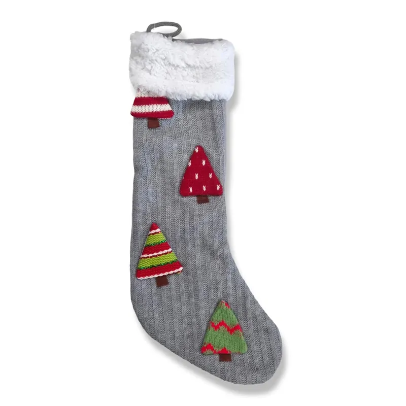Calza in maglia decorativa NATALE 40x20 cm Alberelli grigio