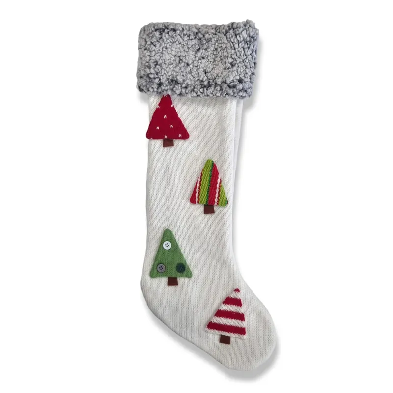 Calza in maglia decorativa NATALE-BEFANA Alberelli bianco