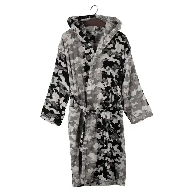 Accappatoio cotone cappuccio Carrara Animalier Etnico Grigio