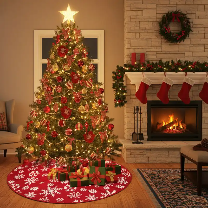 Copri base Albero di Natale fiocco di neve rosso Decoro natalizio