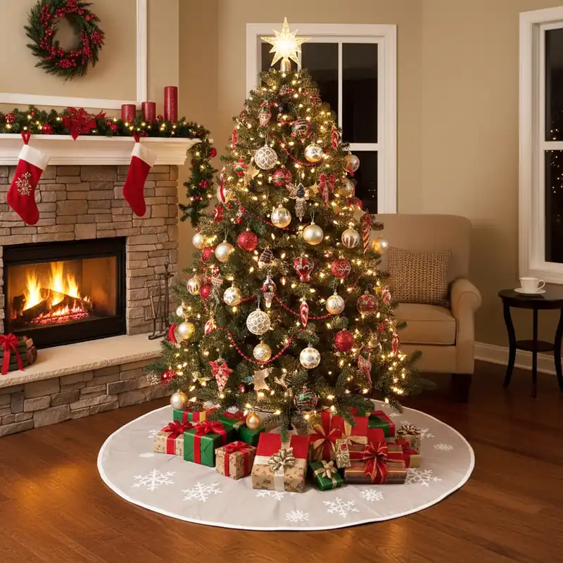 Copri base Albero di Natale fiocco di neve beige Decoro natalizio