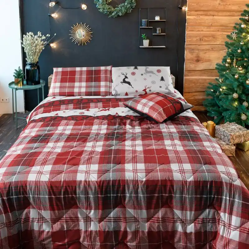 Trapunta invernale in cotone singolo Deer tartan scozzese rosso