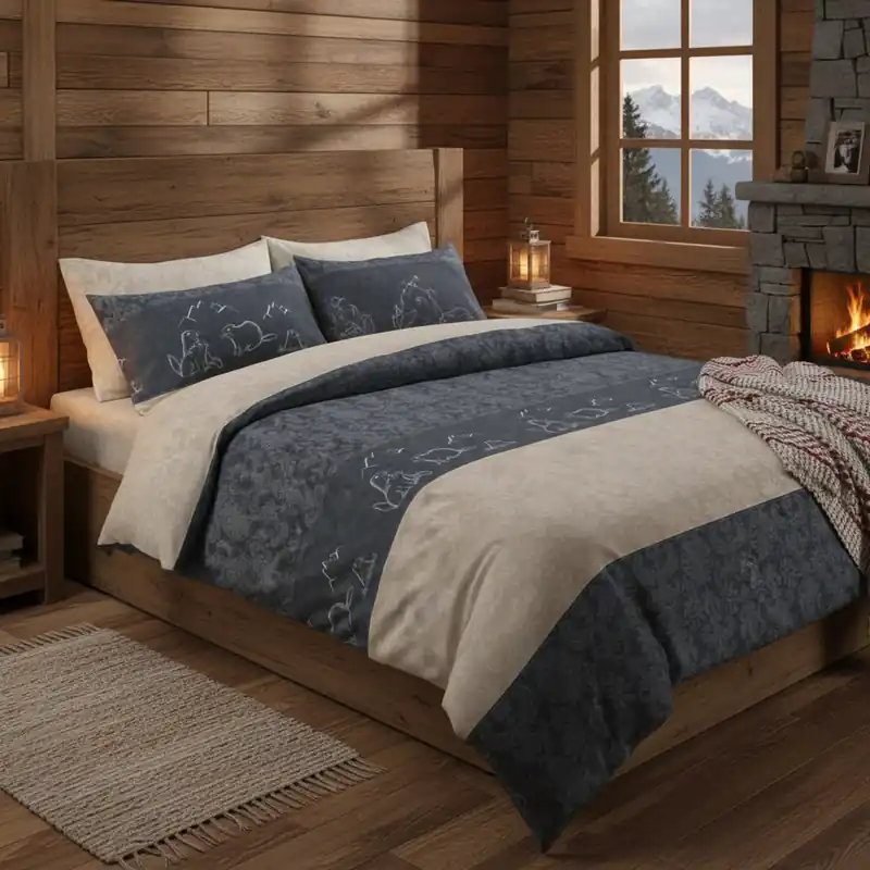 Copripiumino in flanella con federe HAPPIDEA Marmotte grigio