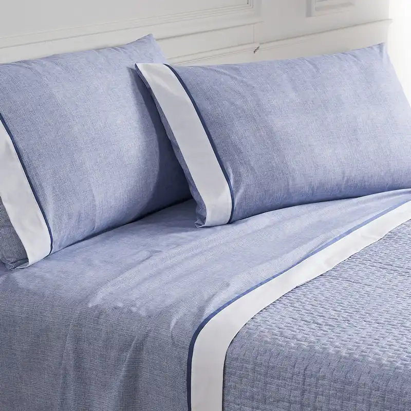 Set Lenzuola puro cotone completo matrimoniale Riga blu