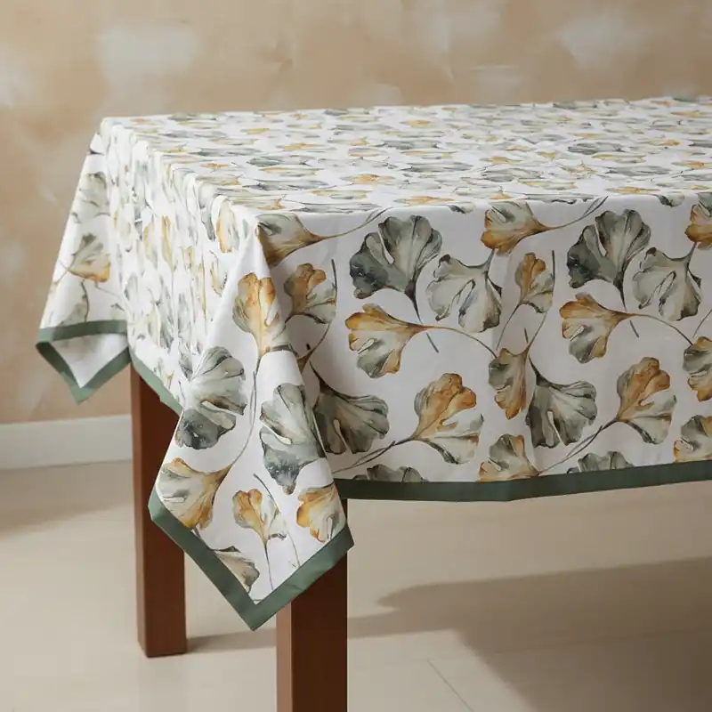 Tovaglia in cotone rettangolare x12 persone 140x240 Ginko verde