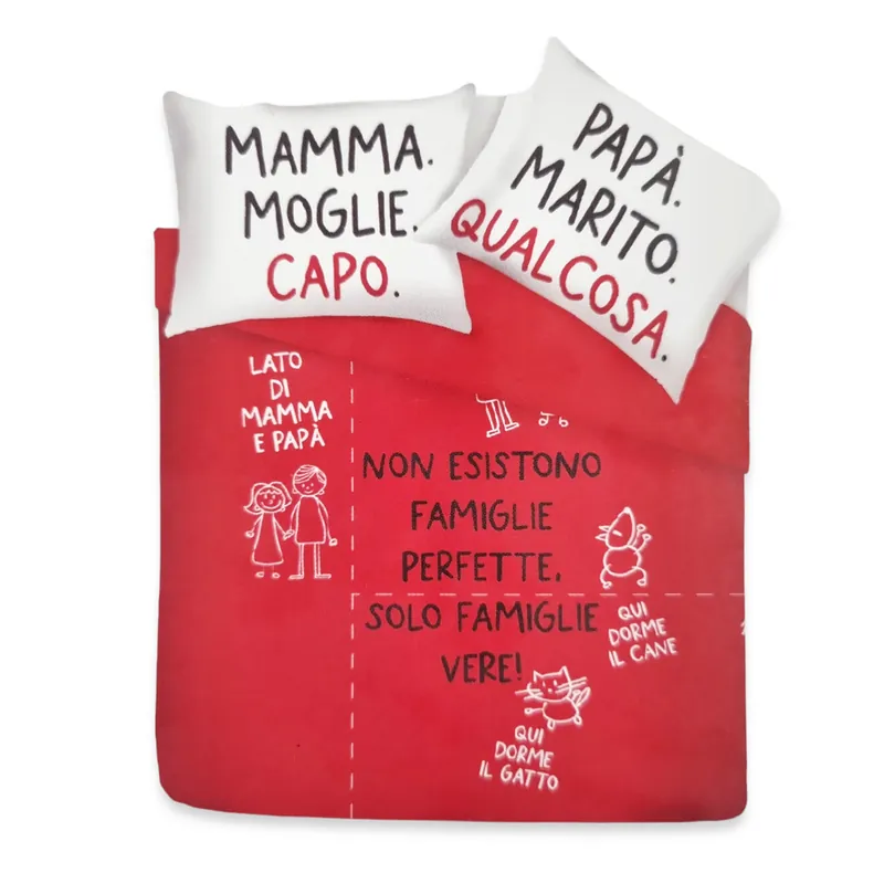 Copripiumino matrimoniale cotone e federe LOVE Family rosso