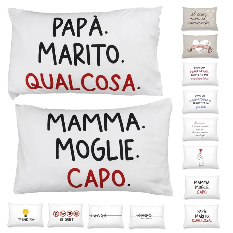 Coppia di federe parlanti 50x80 in cotone Ottima Idea regalo