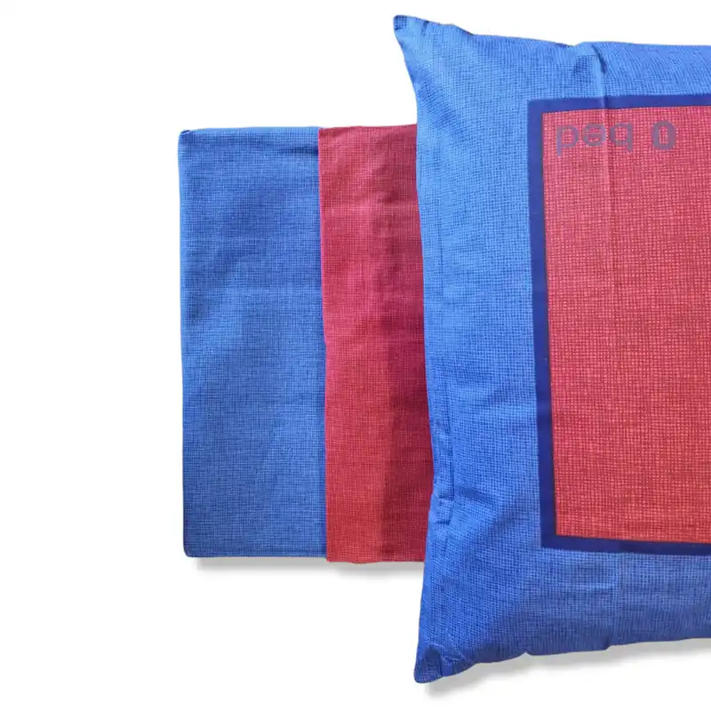 Lenzuola matrimoniali in cotone completo ZER0BED rosso-blu