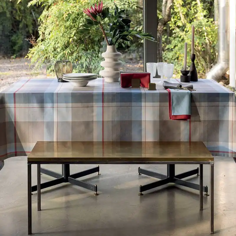 BOSSI CASA Tovaglia Cotone Tinto Filo scozzese avio tortora 1408